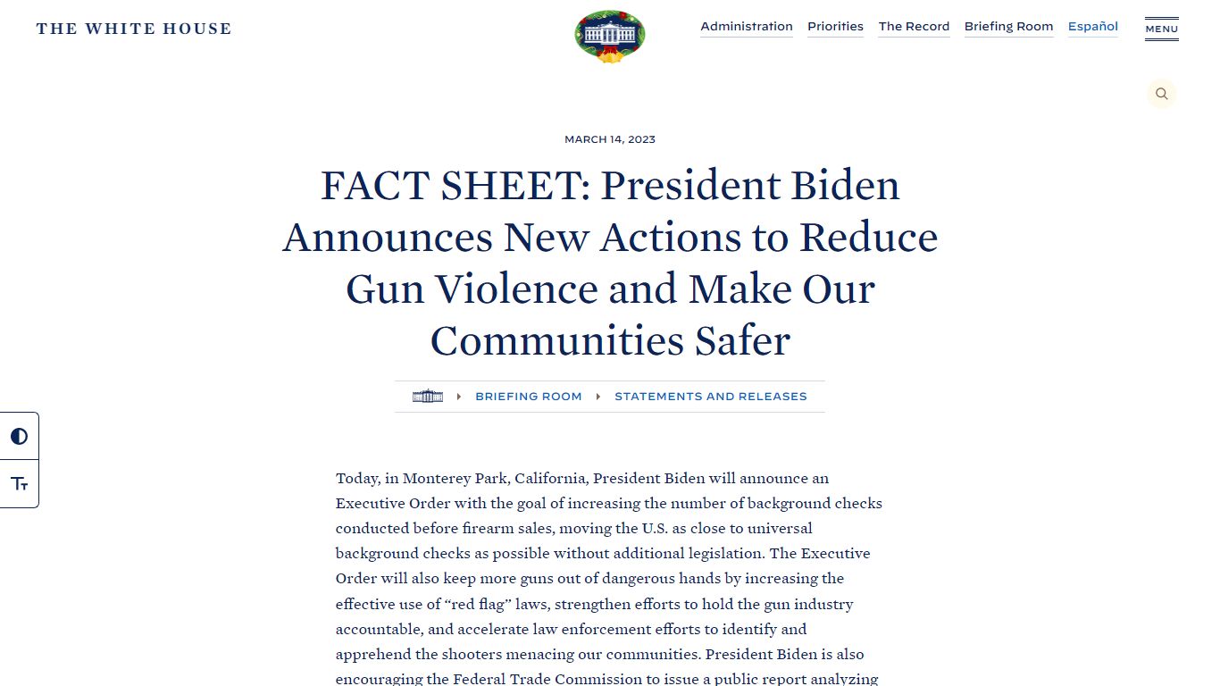 FACT SHEET: President Biden Announces New Actions to Reduce Gun ...